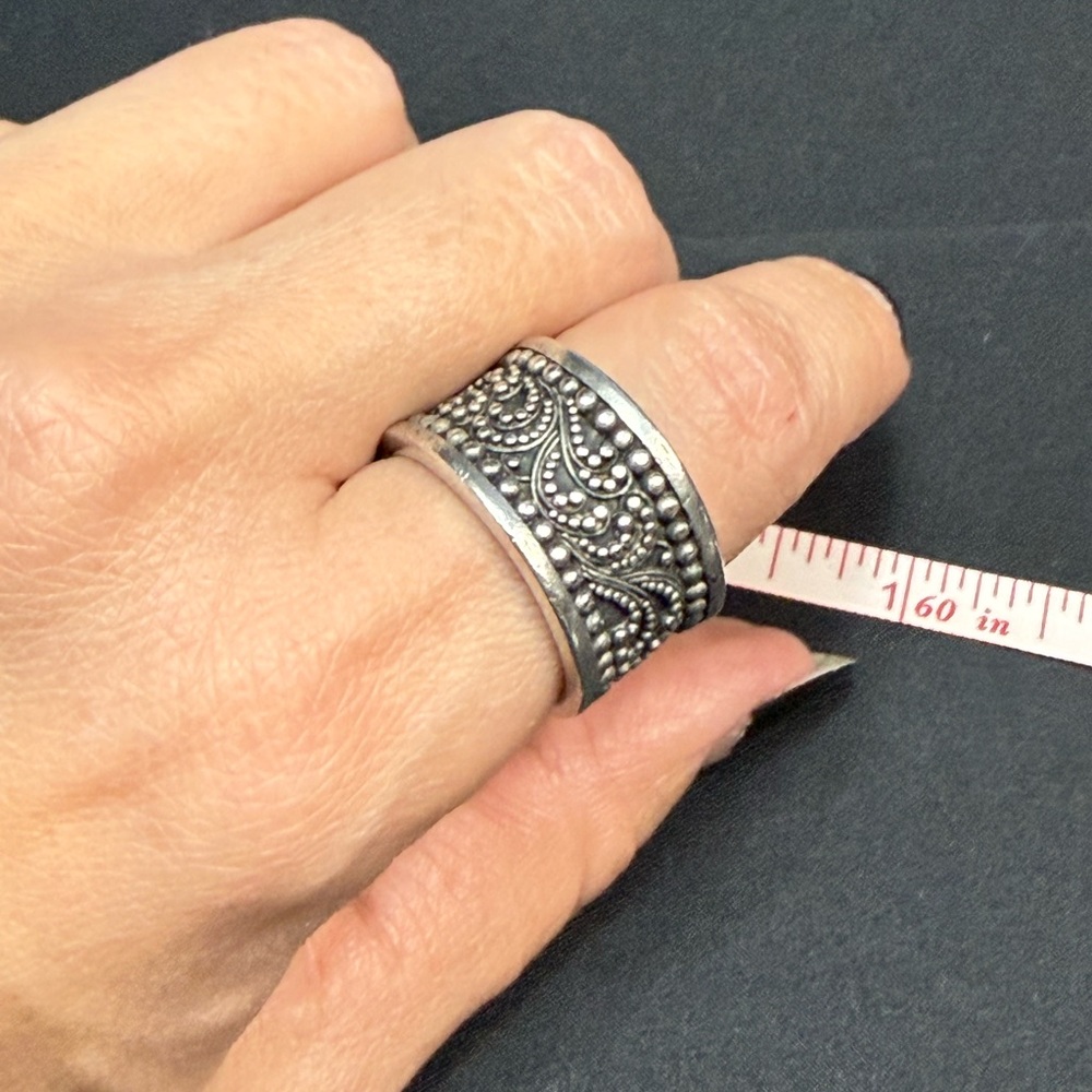 Lois Hill Sterling Silver Ring Cigar Band Thick Wide Paisley Granulated 9